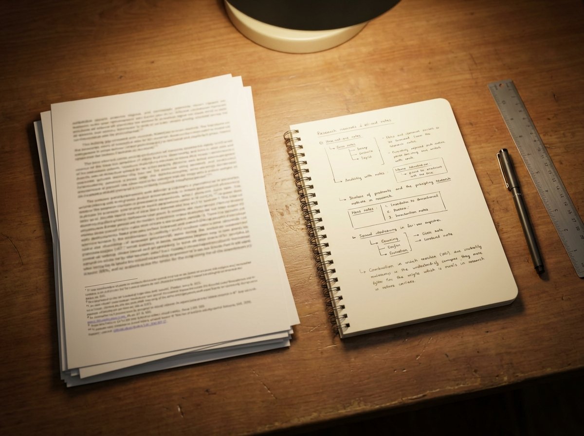 Analyst reviewing research methodology and source documentation